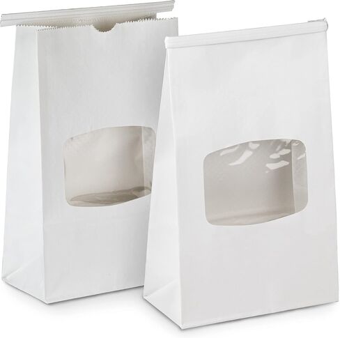Fit Meal Prep 75 Pack Bakery Bags with Window, 7.75 x 4.75 x 2.5" White Paper Bakery Bags with Tin Tie Lock Closure for Cookie, 1/2 lb (8 oz) Premium White Paper Bags for Bakery Shopping Packaging in Saudi Arabia