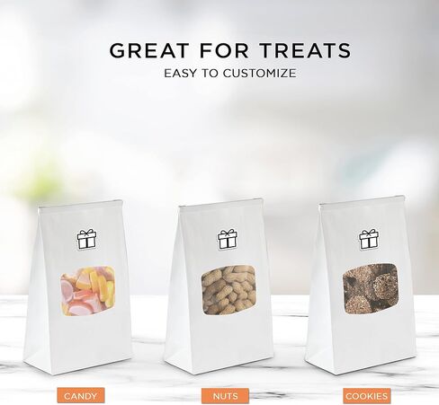 Fit Meal Prep 75 Pack Bakery Bags with Window, 7.75 x 4.75 x 2.5" White Paper Bakery Bags with Tin Tie Lock Closure for Cookie, 1/2 lb (8 oz) Premium White Paper Bags for Bakery Shopping Packaging in Saudi Arabia