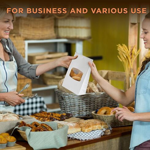 Fit Meal Prep 75 Pack Bakery Bags with Window, 7.75 x 4.75 x 2.5" White Paper Bakery Bags with Tin Tie Lock Closure for Cookie, 1/2 lb (8 oz) Premium White Paper Bags for Bakery Shopping Packaging in Saudi Arabia