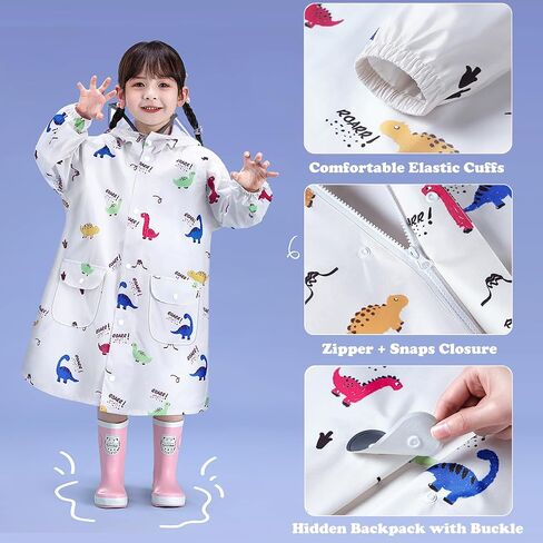 Fewlby Toddler Raincoats for Girls Boys Waterproof Rain Jacket Kids Rain Wear Children Rain Poncho S-2XL Size in Saudi Arabia