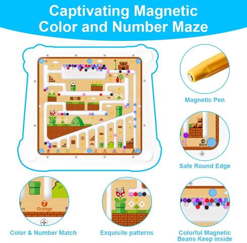 Magnetic Color and Number Maze, Magnetic Drawing Board, 2 in 1 Montessori Learning Toys for Toddlers 3 4 5 Years, Preschool Educational Toys for Toddlers Boys Girls, Road Trip Travel Toys in Saudi Arabia