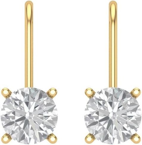 1Ct Brilliant Round Cut - Drop Dangle Earrings - Clear Simulated Diamond - 14K Yellow Gold - Lever Back in Saudi Arabia