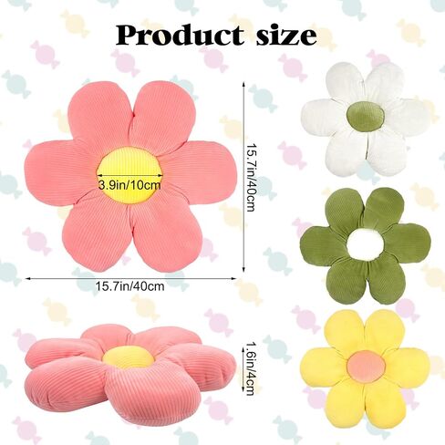 CIEOVO 4 Pcs Flower Plush Throw Pillows, 16 Inch Cute Flower Floor Pillow Daisy Shaped Floor Cushions Aesthetic Flower Seat Cushion Flower Chair Pads for Home Kids Seating Bed Bedroom Sofa Decor in Saudi Arabia