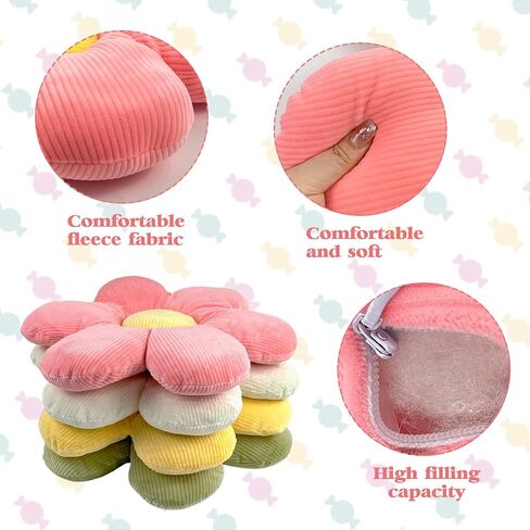 CIEOVO 4 Pcs Flower Plush Throw Pillows, 16 Inch Cute Flower Floor Pillow Daisy Shaped Floor Cushions Aesthetic Flower Seat Cushion Flower Chair Pads for Home Kids Seating Bed Bedroom Sofa Decor in Saudi Arabia