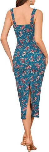 AIMCOO Sleeveless Elegant Floral Bodycon Dress Square Neck Party Cocktail Midi Dress Back Slit Long Dresses for Women 2024 in Saudi Arabia