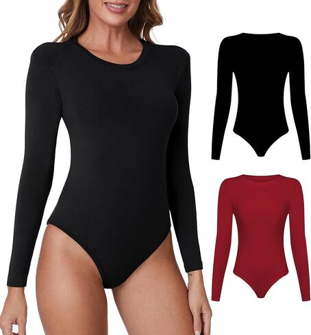 بدلة للجسم بأكمام طويلة للنساء من KDF، بدلة قطعة علوية مبطنة بالصوف برقبة دائرية للنساء، بدلة قفز سميكة قابلة للتمدد مع تحكم في البطن in Kuwait