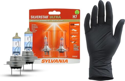 SYLVANIA - H7 SilverStar Ultra plus Free Installation Gloves - High Performance Halogen Headlight Bulb, High Beam, Low Beam, Fog Replacement Bulb, Brightest Downroad Whiter Light (Contains 2 Bulbs) in Saudi Arabia