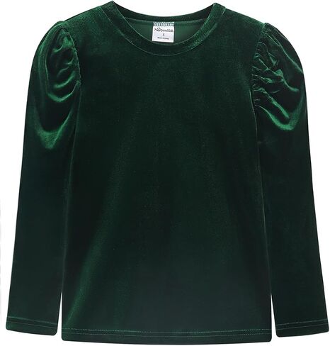 Noomelfish Girls Velvet Puff Long Sleeve Shirt Casual Solid Pleated Blouse Tops (5-12 Years) in Saudi Arabia