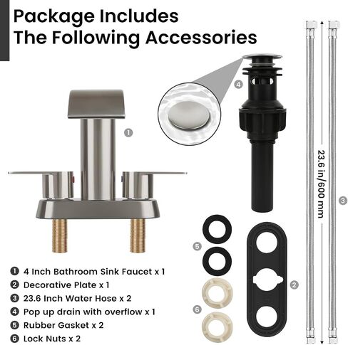 Two Handles Waterfall Bathroom Faucet, 4 Inch Centerset Sink Faucet, 2 or 3 Holes Bathroom Sink Faucet, Stainless Steel Lavatory Vanity Faucet with Pop Up Drain (Brushed Gold) in Saudi Arabia