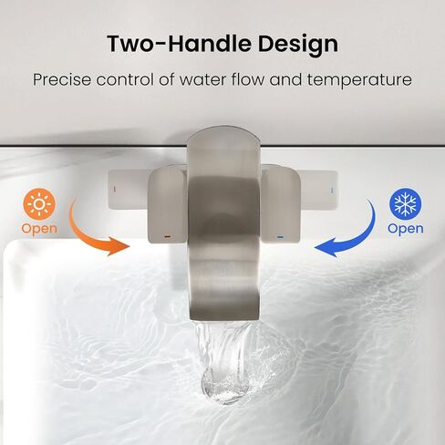 Two Handles Waterfall Bathroom Faucet, 4 Inch Centerset Sink Faucet, 2 or 3 Holes Bathroom Sink Faucet, Stainless Steel Lavatory Vanity Faucet with Pop Up Drain (Brushed Gold) in Saudi Arabia
