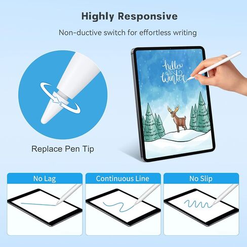 Stylus Pen for iPad, 9th&10th Apple Active Digital Pencil with extra Nib, Palm Rejection, Magnetic Adsorption, Tilt Sensitivity, for 2018-2023 iPad Air 345, iPad Mini 5/6, iPad 6-10, iPad Pro 11"12.9" in Saudi Arabia