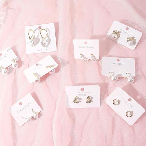 9 Pairs Pearl Stud Earrings for Women Pearl Hoop Huggie Earrings Rhinestone Bow Earrings Set Pearl Dangle Drop Earrigns Classical Heart Pearl Earrings Christmas Gifts for Girls in Saudi Arabia