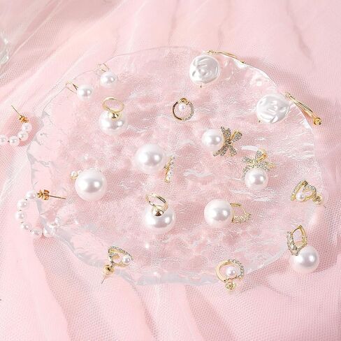 9 Pairs Pearl Stud Earrings for Women Pearl Hoop Huggie Earrings Rhinestone Bow Earrings Set Pearl Dangle Drop Earrigns Classical Heart Pearl Earrings Christmas Gifts for Girls in Saudi Arabia