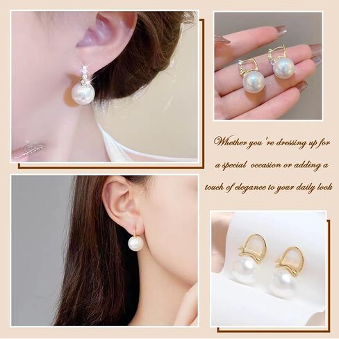 9 Pairs Pearl Stud Earrings for Women Pearl Hoop Huggie Earrings Rhinestone Bow Earrings Set Pearl Dangle Drop Earrigns Classical Heart Pearl Earrings Christmas Gifts for Girls in Saudi Arabia
