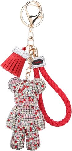 Fawziya Keychain Cute Bear Tassel Wristlet Bling Rhinestone Novelty Bag Charm For Women in Saudi Arabia
