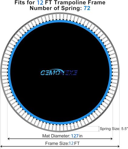 حصيرة استبدال الترامبولين الفاخرة، تناسب إطار الترامبولين المستدير بطول 12 قدمًا مع 72 خطافًا على شكل حرف V، وبساط القفز البديل، باستخدام نوابض مقاس 5.5 بوصة و127 بوصة، معززة ومقاومة للأشعة فوق البنفسجية، ولا تتضمن الإطار والزنبرك... in Kuwait