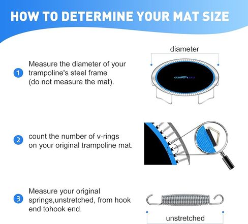 حصيرة استبدال الترامبولين الفاخرة، تناسب إطار الترامبولين المستدير بطول 12 قدمًا مع 72 خطافًا على شكل حرف V، وبساط القفز البديل، باستخدام نوابض مقاس 5.5 بوصة و127 بوصة، معززة ومقاومة للأشعة فوق البنفسجية، ولا تتضمن الإطار والزنبرك... in Kuwait