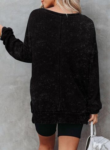 Dokotoo Womens Oversized Waffle Knit Crewneck Sweatshirts Long Sleeve Side Slits Casual Pullover Sweatshirt Tops in Kuwait