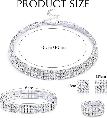 HAIAISO Rhinestone Crystal Jewelry Set Rhinestone Choker Necklace Rhinestone Earrings Rhinestone Stretch Bangle Bracelet Stretch Ring Bridal Party Jewelry in Saudi Arabia