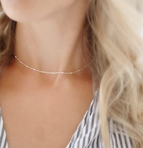 ASCOMY Silver Necklace for Women Dainty Silver Choker 14K Silver Plated Choker Minimalist JewelLery Gift for Women Girls in Saudi Arabia