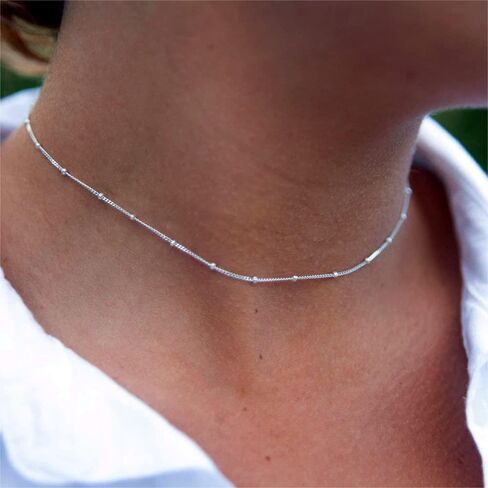 ASCOMY Silver Necklace for Women Dainty Silver Choker 14K Silver Plated Choker Minimalist JewelLery Gift for Women Girls in Saudi Arabia