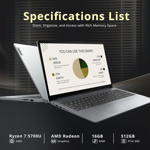 Lenovo IdeaPad 1 15.6" FHD Anti-Glare Laptop, AMD Ryzen 7 5700U, 16GB RAM, 512GB PCIe SSD, AMD Radeon Graphics, HD Webcam, WiFi 6, Bluetooth, Win 11 Pro, Cloud Gray, 32GB Hotface USB Card in Kuwait