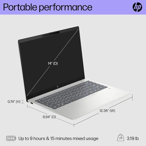 HP Pavilion Plus 14 inch Laptop, WUXGA Display, AMD Ryzen 5 7540U, 16 GB RAM, 512 GB SSD, AMD Radeon 740M Graphics, Windows 11 Home, 14-ey0010nr (2023) in Saudi Arabia