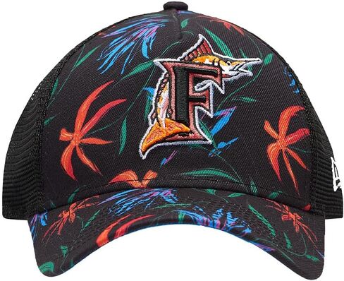 قبعة سائق الشاحنة بطبعة زهور من New Era Miami Marlins 9FORTY A-Frame، قبعة سوداء in Saudi Arabia