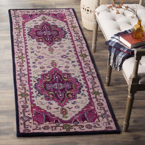 SAFAVIEH Bellagio Collection 2'3" x 7' Ivory / Pink BLG541A Handmade Medallion Premium Wool Runner Rug in Saudi Arabia