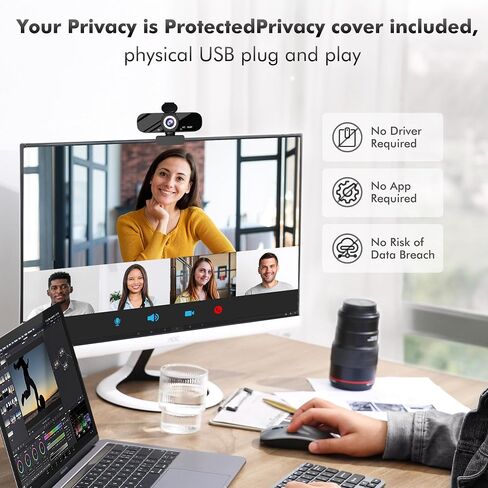 Webcam with Dual Microphones, 720P HD Webcam for Video Calling, Online Meetings, Streaming, Video Recording, Compatible with Windows/Mac/Android in Saudi Arabia