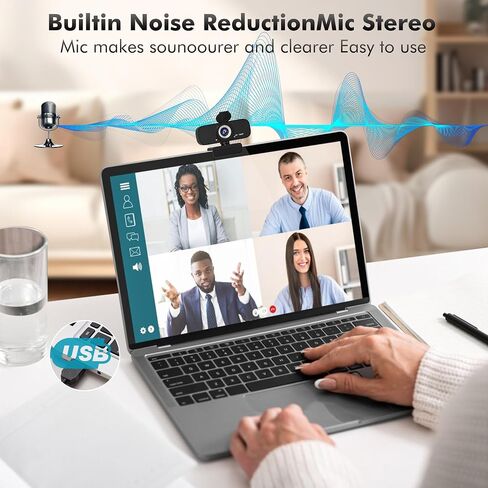 Webcam with Dual Microphones, 720P HD Webcam for Video Calling, Online Meetings, Streaming, Video Recording, Compatible with Windows/Mac/Android in Saudi Arabia