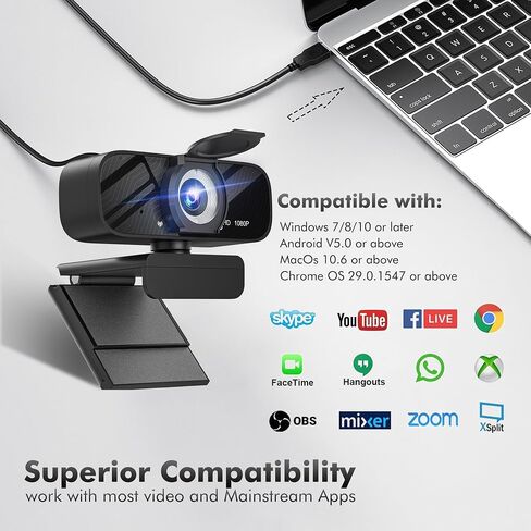 Webcam with Dual Microphones, 720P HD Webcam for Video Calling, Online Meetings, Streaming, Video Recording, Compatible with Windows/Mac/Android in Saudi Arabia