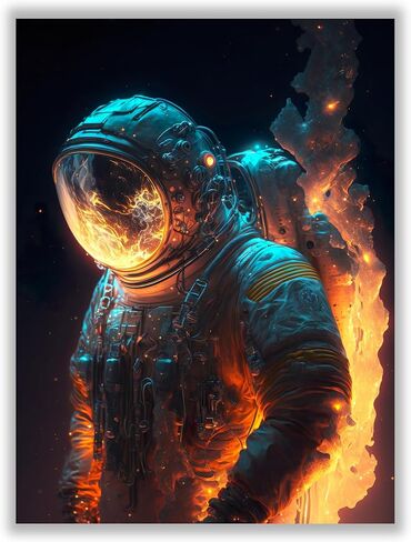 The Astronaut in Fire Poster – (12x16 Inch) Unframed – Cool Astonaut Poster, Cool Room Decor, Astronaut Decor, Aesthetic Room Decor, Funny Astronaut Cool Poster for Teen Boys Girls Guys Men Room Dorm in Saudi Arabia