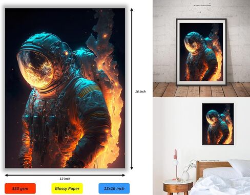 The Astronaut in Fire Poster – (12x16 Inch) Unframed – Cool Astonaut Poster, Cool Room Decor, Astronaut Decor, Aesthetic Room Decor, Funny Astronaut Cool Poster for Teen Boys Girls Guys Men Room Dorm in Saudi Arabia