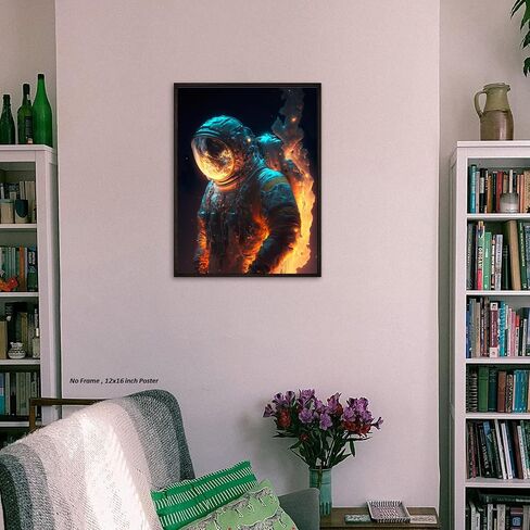 The Astronaut in Fire Poster – (12x16 Inch) Unframed – Cool Astonaut Poster, Cool Room Decor, Astronaut Decor, Aesthetic Room Decor, Funny Astronaut Cool Poster for Teen Boys Girls Guys Men Room Dorm in Saudi Arabia