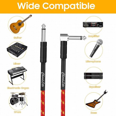 Premium Guitar Cable 10Ft,Basics TS Instrument Cable,1/4 Noise Free and Long-Lasting Guitar Cord for Electric Guitar/Bass and Keyboard (Right Angle to Straight, 10FT) in Saudi Arabia