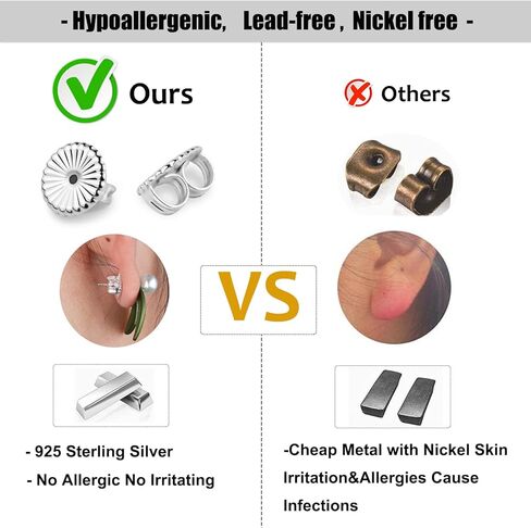 ظهور الأقراط للأذنين المتدلية - زوجان من الأقراط الضخمة من الفضة الإسترلينية عيار 925 للأقراط الثقيلة، ورافعات الأقراط الآمنة للأقراط الثقيلة، وظهر الأقراط المضادة للحساسية للأزرار in Kuwait