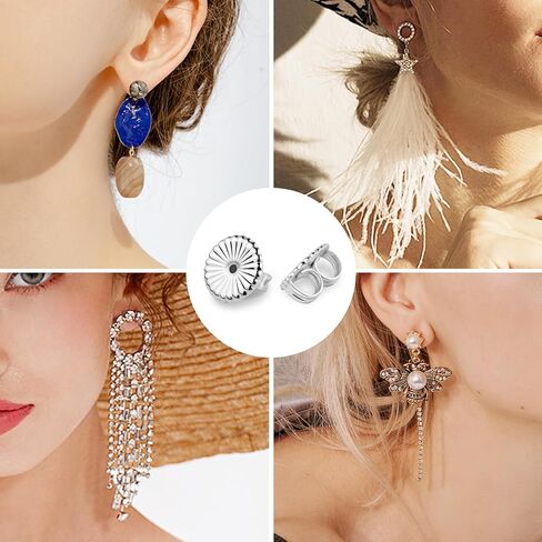 ظهور الأقراط للأذنين المتدلية - زوجان من الأقراط الضخمة من الفضة الإسترلينية عيار 925 للأقراط الثقيلة، ورافعات الأقراط الآمنة للأقراط الثقيلة، وظهر الأقراط المضادة للحساسية للأزرار in Kuwait