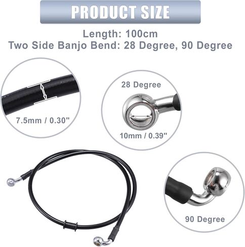 X AUTOHAUX 100cm AN3 M10 Car Hydraulic Brake Line Oil Hose Pipe Fitting 28° 90° Stainless Steel for Car Motorcycle Dirt Racing Bike Black in Saudi Arabia