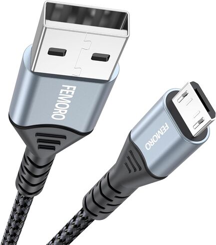 كابل FEMORO Micro USB بطول 6 أقدام، كابل USB من النوع A إلى Micro USB 2.0 لنقل البيانات والشحن سلك Android مضفر بقوة 12 وات متوافق مع MicroUSB Kindle للهواتف الذكية اللوحية ومكبر صوت بلوتوث MP3 in Kuwait