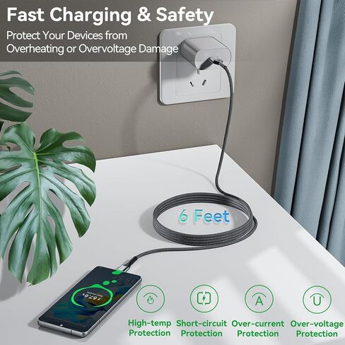 كابل FEMORO Micro USB بطول 6 أقدام، كابل USB من النوع A إلى Micro USB 2.0 لنقل البيانات والشحن سلك Android مضفر بقوة 12 وات متوافق مع MicroUSB Kindle للهواتف الذكية اللوحية ومكبر صوت بلوتوث MP3 in Kuwait