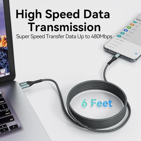 كابل FEMORO Micro USB بطول 6 أقدام، كابل USB من النوع A إلى Micro USB 2.0 لنقل البيانات والشحن سلك Android مضفر بقوة 12 وات متوافق مع MicroUSB Kindle للهواتف الذكية اللوحية ومكبر صوت بلوتوث MP3 in Kuwait