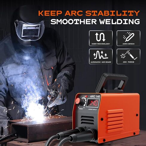 Stick Welder Small Mini Portable, Large LED Display 140Amp ARC Welder, IGBT Inverter Welder Portable MMA Welder Machine with Hot Start, Arc Force, Anti-Stick in Saudi Arabia