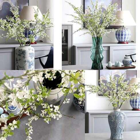 35" 5pcs Artificial White Flowers Snow Willow Branches Bendable Branch and Stems Faux Greenery Stems for Vases Decor for Indoor Home Office Living Room (White) in Saudi Arabia