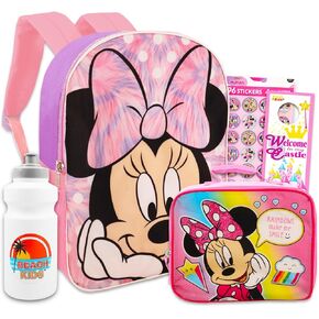 Minnie Mouse Backpack and Lunch Box Set - Bundle of 16" Minnie Backpack, Minnie Lunch Bag, Stickers, Water Bottle, More | Minnie Mouse School Supplies