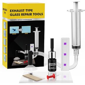 Automotive Windshield Repair Kit, Windshield Glass Repair Resin with Syringe Thrusters & UV Curing Light, Windshield Crack Repair Kit Quick Fix for Chips, Cracks, Bulls-Eye, Star Shaped Crack