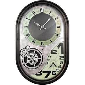 ساعة حائط تروس ميكانيكية مقاس 21 بوصة مع مناطق زمنية مزدوجة، ساعة تروس صناعية لديكور غرفة المعيشة، ساعة Steampunk معدنية صامتة غير موقوتة تعمل بالبطارية in Kuwait