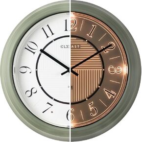 14" LED Illuminated in/Outdoor Atomic Analog Wall Clock with Night Light,Coastal Beach Nautical Wall Clocks for Outdoor Patio Garden Decor, Olive Sage Green Finish