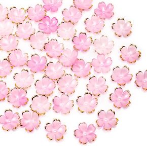 100PCS Acrylic Cherry Blossom Flower Beads, 18MM White Flower Spacer Beads for Jewelry Making, Acrylic Floral Loose Beads for Bracelet Making, Flower Charms Beads for Crafts