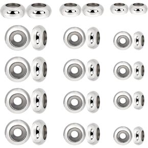 30pcs Stopper Beads for Charm Bracelets, 304 Stainless Steel Spacer Beads Adjustable Beads Slider Metal Loose Beads 6/8/10mm with Insert Rubber Locating Rings for DIY Bracelets Necklace Jewelry Making